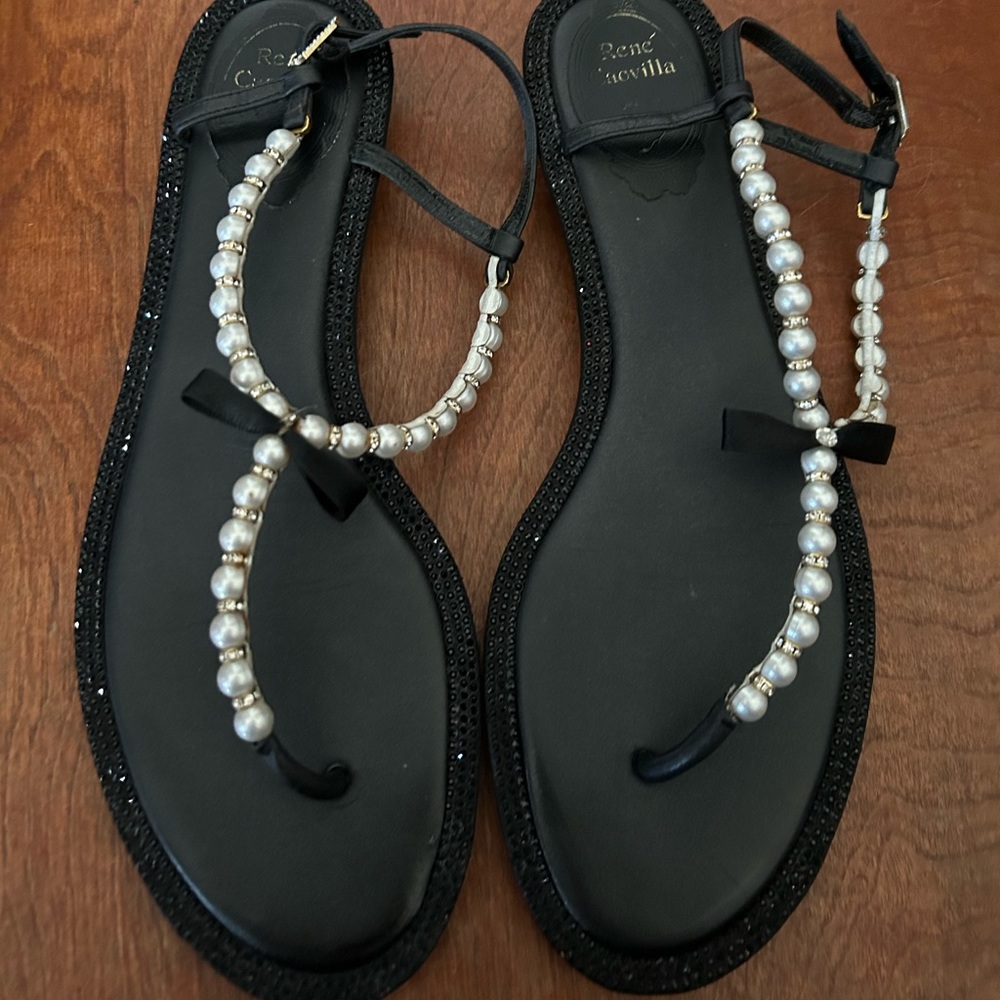 Black pearl and black crystals sandals Rene Caovilla